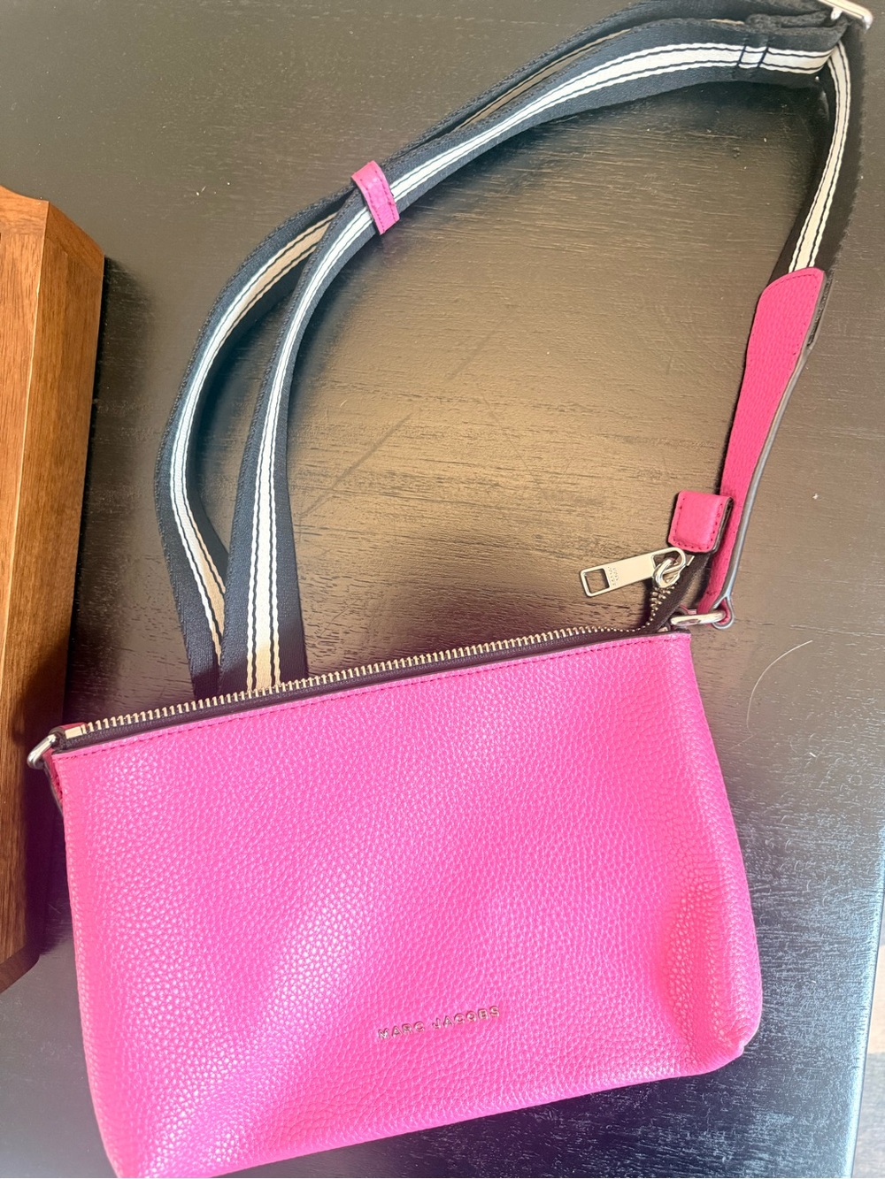 Marc Jacobs Hot Pink Pebbled Leather Crossbody with Striped Strap